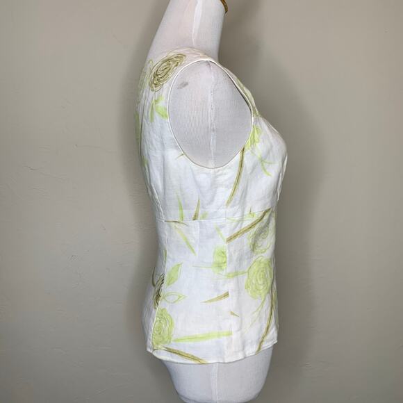 LOFT White Green Linen Floral Pattern Top Sz 4 - Picture 4 of 7